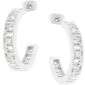 Slickblue Studded Cubic Zirconia Hooplet Earrings, Rhodium Finish, 1 ct, Round Cut Stones, Women's Jewelry - 1 of 3
