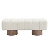 Chenille Fabric Upholstered Accent Bench with Round Wood Legs,Rectangular End of Bed Ottoman,Modern Bedroom or Entryway Bench-Coolbibila - 3 of 4