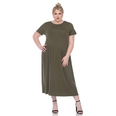 Plus Size Short Sleeves Maxi Dress - White Mark