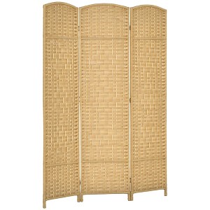 HOMCOM Room Divider, 6' Tall Folding Privacy Screen, Hand-Woven Freestanding Wood Partition for Home Office, Bedroom - 1 of 4