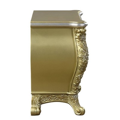 Gold Finish 3-Drawer Cabriole Nightstand with Floral Motifs