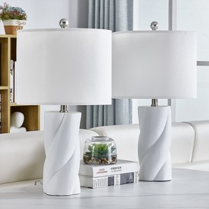 Maxax White Ceramic Table Lamp Set of 2 , Bedside Desk Lamp for Bedroom Living Room, Modern Twisted Design Nightstand Lamp - 1 of 4