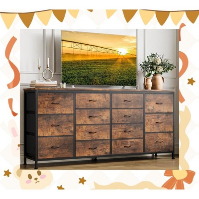 Garvee 63" W Dresser TV Stand for 65-75 Inch TV - 14 Drawer Storage Solution with Fabric Removable Drawers