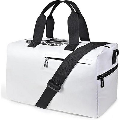 MaseiKar Lightweight Gym Bag for Women Man,Water Resistant Duffle Bag for Travel with Wet Pocket,Wear resistant Weekender Overnight Duffel Bag,White