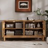 VYNXARIA Retro 4-Door Sideboard,Artificial Rattan Doors and Transparent Glass, Accent Cabinet for Entryway Dining Room,Living Room,Brown - 3 of 4