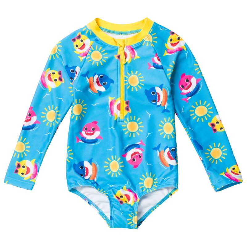 Pinkfong Baby Shark Baby Girls Zip Up One Piece Bathing Suit Infant, 3 of 8