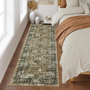 Area Rug, Home Decor Washable Vintage Distressed Floral Rug - Non-Slip Ultra-Thin (0.2in) Stain Resistant Carpet - 1 of 4