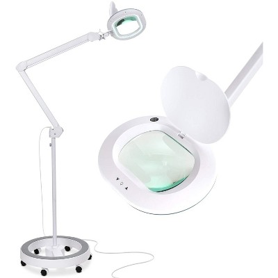 Brightech Lightview Pro 5 Diopter 2.25x Magnifier Adjustable Floor Lamp w/ Built In LED Light and 6 Wheel Rolling Base, White