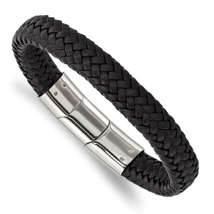 Black Bow Jewelry 12mm Stainless Steel (Multiple Colors) Woven Leather Adj Bracelet 8 In - 1 of 4