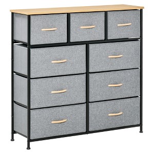 9 Drawers Storage Chest Dresser Organizer Unit w/ Steel Frame, Wood Top, Easy Pull Fabric Bins, for Bedroom, Hallway, Closet, Entryway, Oak & Grey - 1 of 4