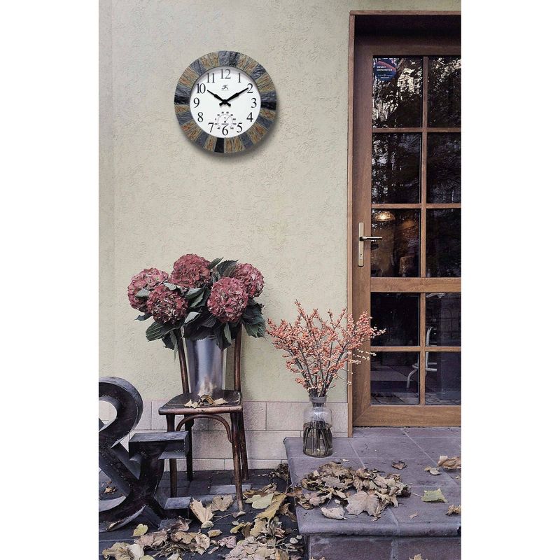 13&#34; Faux Slate Stone Mosaic Indoor/Outdoor Wall Clock - Infinity Instruments, 6 of 8