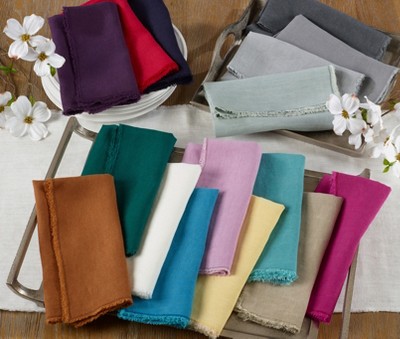 Ivory Fringed Stone Washed Cotton Napkins, Set of 4