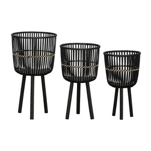 VisioGear Planters, 3PCS Round Planter with Stand, Plant Pots for Hall, Living Room, Black, 15"*15"*27" - 1 of 4