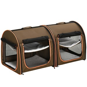 PawHut 39" Portable Soft-Sided Pet Cat Carrier with Divider, Two Compartments, Soft Cushions, & Storage Bag - 1 of 4