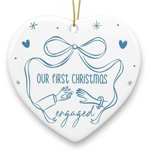 Lomsoe Our First Christmas Engaged Ornament Just Engaged Gifts Newly Couple Engagement Christmas Heart Ceramic Xmas Tree Ornament Decor - 1 of 1