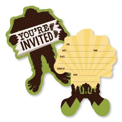 Big Dot of Happiness Sasquatch Crossing - Shaped Fill-In Invitations - Bigfoot Party or Birthday Party Invitation Cards with Envelopes - Set of 12