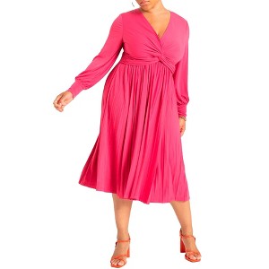 ELOQUII Women's Plus Size Knot Front Pleated Skirt Dress - 1 of 4