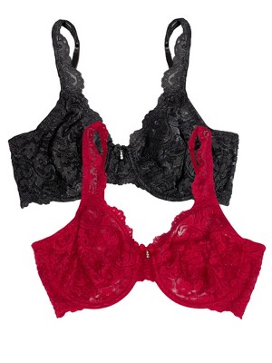 Smart & Sexy Women's Plus Signature Lace Unlined Underwire Bra 2-pack No No  Red/black Hue 46ddd : Target