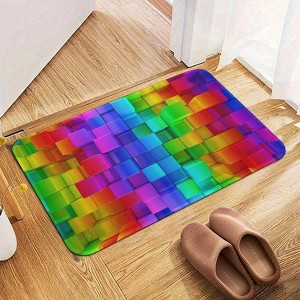 Bright Colorful Blocks Bathroom Rugs Winter Bath Mat Absorbent Non Slip Bathroom Mat Christmas Soft Floor Carpet 16x20 Inches - 1 of 1