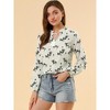 INSPIRE CHIC Women's Boho Floral Casual Ruffle Tie Keyhole Long Sleeve Blouse Top - 3 of 4