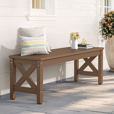 Arceso HDPS Outdoor Bench with Crossed Legs, Outdoor Benches Weatherproof 2-Person Backless, All-Weather Heavy-Duty Garden Bench, Lawn and Backyard