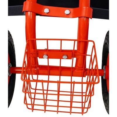 Red Adjustable Steel Rolling Garden Cart with Seat and Storage
