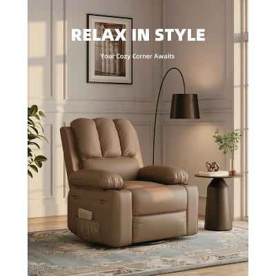 22" manual recliner chair with 1.5X sponge filling, cup holder, and retractable armrests; perfect for living rooms, bedrooms, and nurseries.