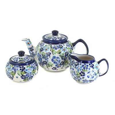 Blue Rose Polish Pottery Vintage Violet 3 Piece Tea Set