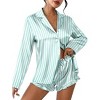 Ekouaer Womens Satin Pajama Sets Long Sleeve Top and Shorts Lounge Set Button Down Sleepwear - 4 of 4
