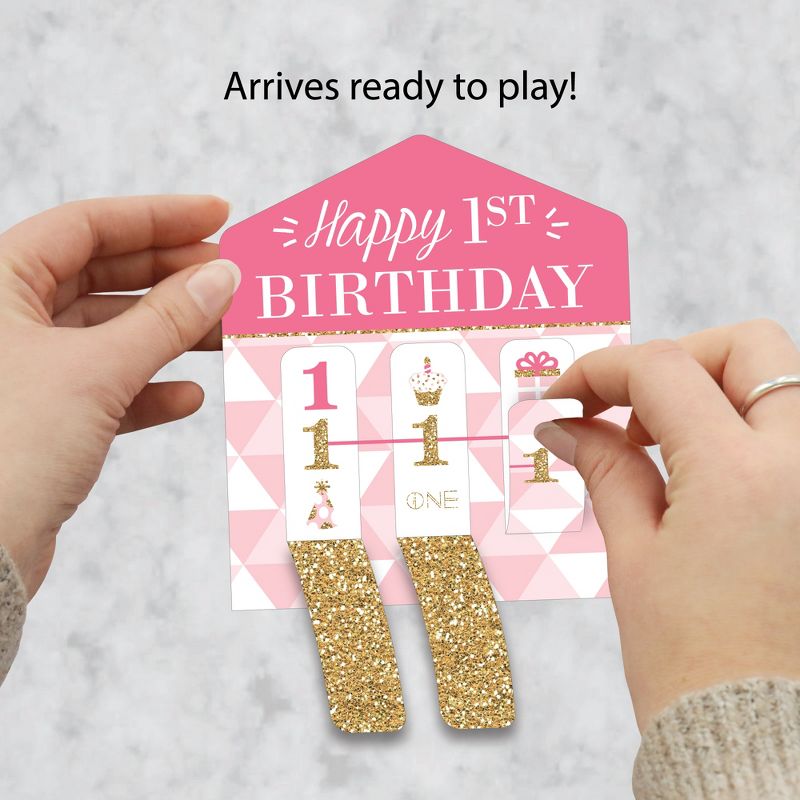 Big Dot of Happiness 1st Birthday Girl - Fun to be One - First Birthday Party Game Pickle Cards - Pull Tabs 3-in-a-Row - Set of 12, 2 of 7