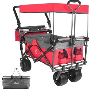 Naysaye Planters Folding Wagon Cart Telescopic Handle Foot Brakes Adjustable for Outdoor Garden Beach, Red, 35.4"*19.7"*44.5" - 1 of 4