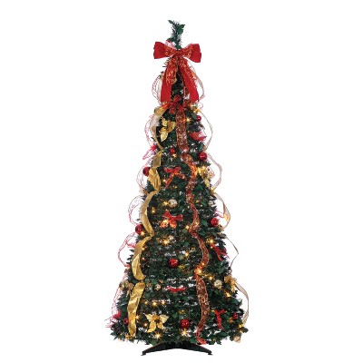 Sterling 6-Foot High Pop Up Pre-Lit Green Decorated Pine Tree with Warm White Lights