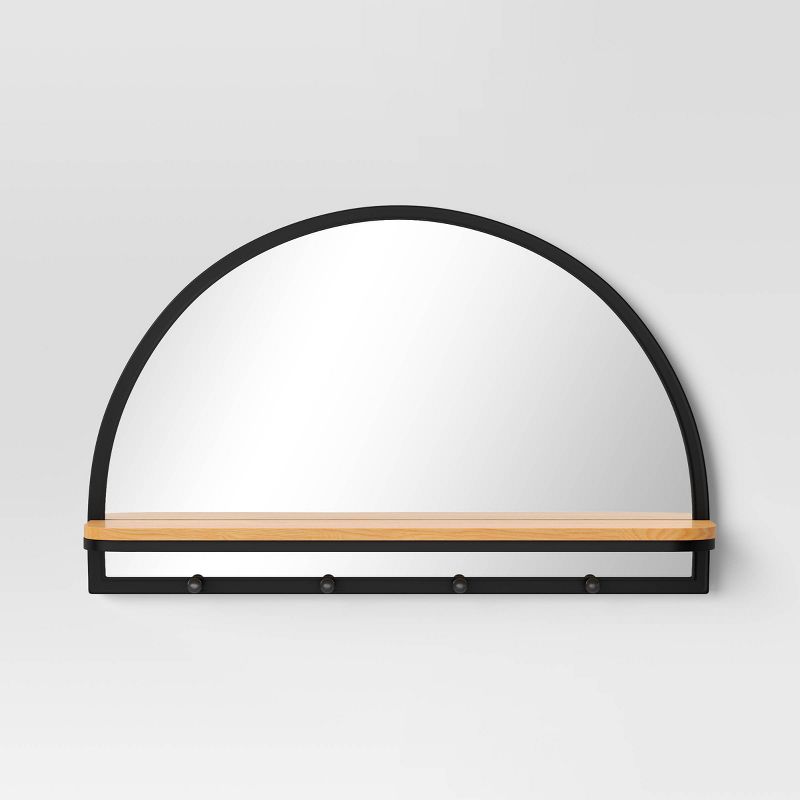 24&#34;x15&#34; Arch Wall Mirror with Shelf and Pegs Brown/Black - Threshold&#8482;, 1 of 6