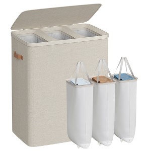 Laundry Hamper, 50.2 Gal 3-Compartment Basket with Lid & Removable Liners, for Whole Family Laundry Sorting - 1 of 4