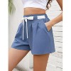 Womens High Waisted Pleated Tie Waist Casual Shorts Elastic Waist Wide Leg Shorts - 2 of 4