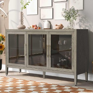 Storage Cabinet with Three Tempered Glass Doors and Adjustable Shelf - Suitable for Living Room, Study, and Entrance - 1 of 4