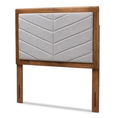 Twin Iden Fabric Upholstered and Wood Headboard Light Gray/Walnut Brown - Baxton Studio