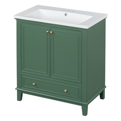 Vynxaria 30" Dark Green Bathroom Storage Cabinet with Sink and Multi-functional Features