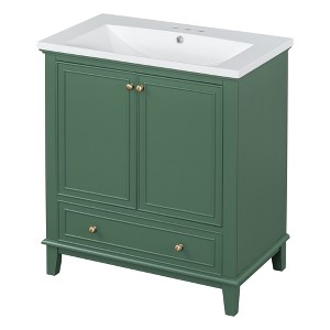 Vynxaria 30" Dark Green Bathroom Storage Cabinet with Sink and Multi-functional Features - 1 of 4