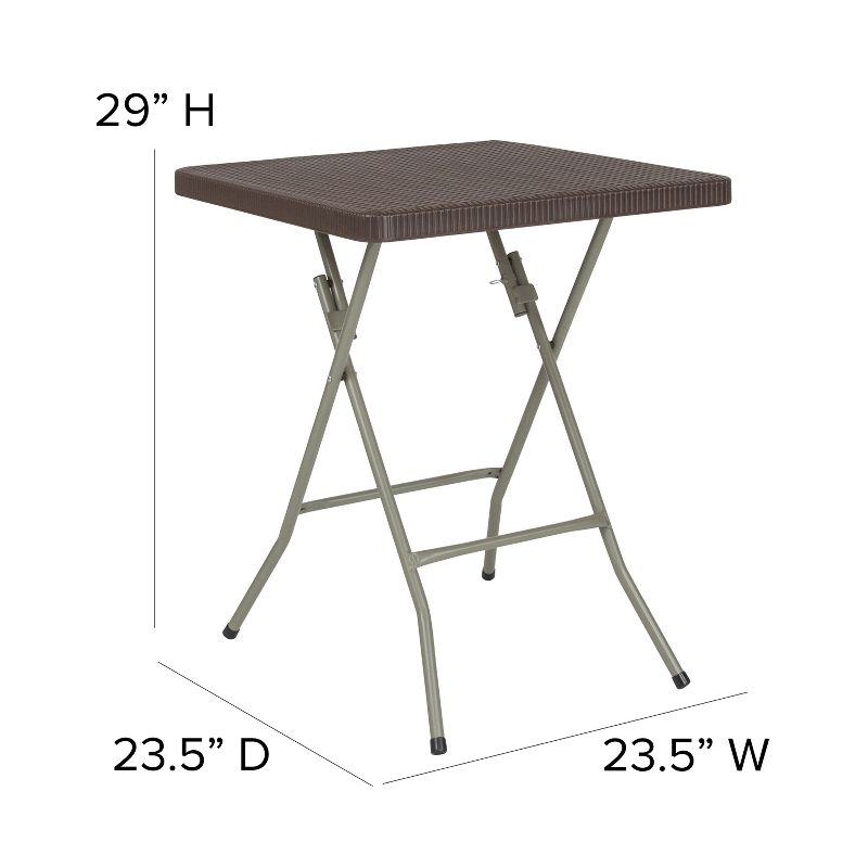Flash Furniture 1.95-Foot Square Brown Rattan Plastic Folding Table, 5 of 12