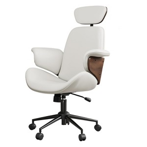 AMERLIFE Office Chair with Wheels, PU Leather Swivel Desk Chair, Bentwood Arms, Height Adjustable - 1 of 4