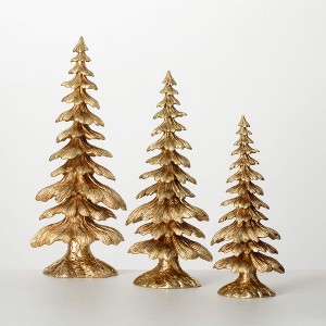 14"H  17.25"H & 20"H Sullivans Christmas Ornate Gold Tabletop Tree Set of 3  Gold - 1 of 4