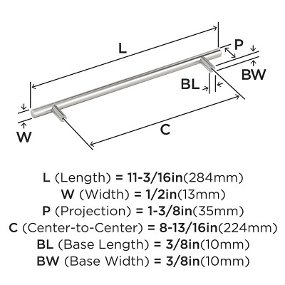 Stainless Steel 8-13/16 Inch Brushed Bar Pull with Mounting Hardware