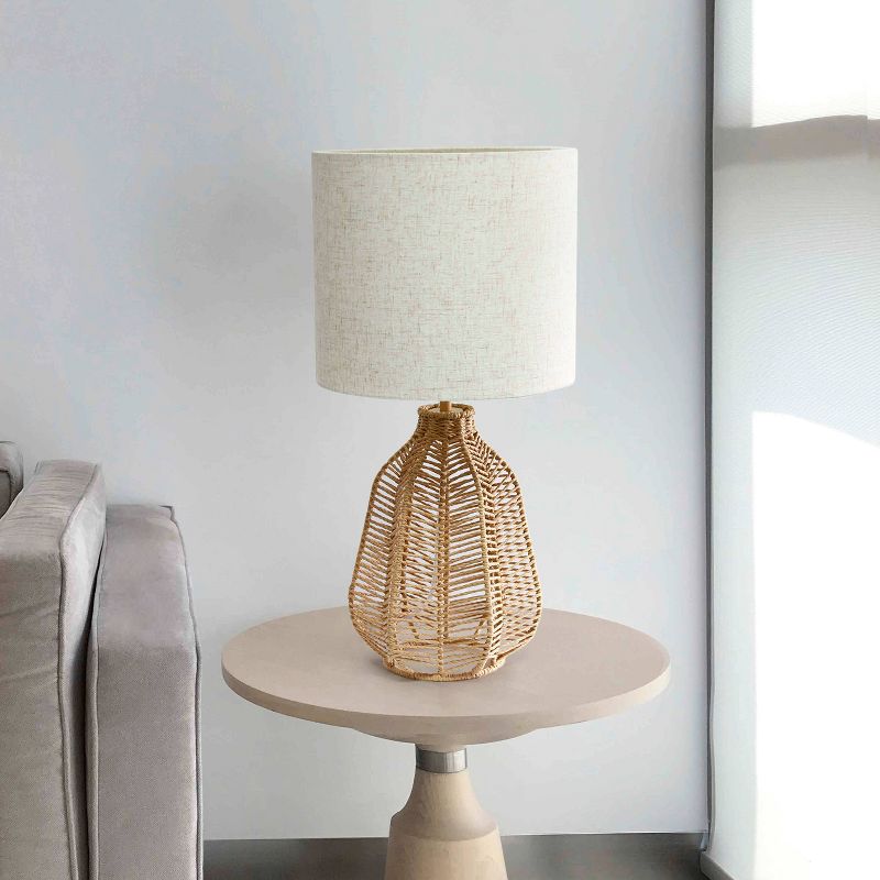 21" Vintage Rattan Wicker Style Paper Rope Bedside Table Lamp with Fabric Shade - Lalia Home, 3 of 9
