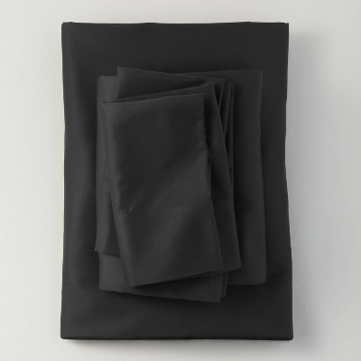 Full 500 Thread Count Washed Supima Sateen Solid Sheet Set Washed Black - Casaluna™
