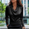 Women's Minimalist Draped Collar Shirt, Elegant Long Sleeve Satin Blouse for Office & Formal Wear - 2 of 4