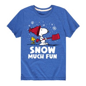 Boys' - Peanuts - Snoopy and Woodstock Snow Much Fun Short Sleeve Graphic T-Shirt - 1 of 4