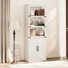 24.4" W Farmhouse Book Shelf with Door, 5 Tier Wooden Book Case with Storage - 3 of 4