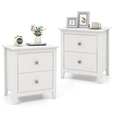 Tangkula 2PCS Modern Nightstand w/ Storage 2 Drawers and Support Legs for Bedroom White