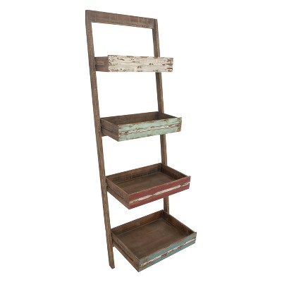 70" Wood 4 Shelf Leaning Shelf Book Shelf Brown - Olivia & May